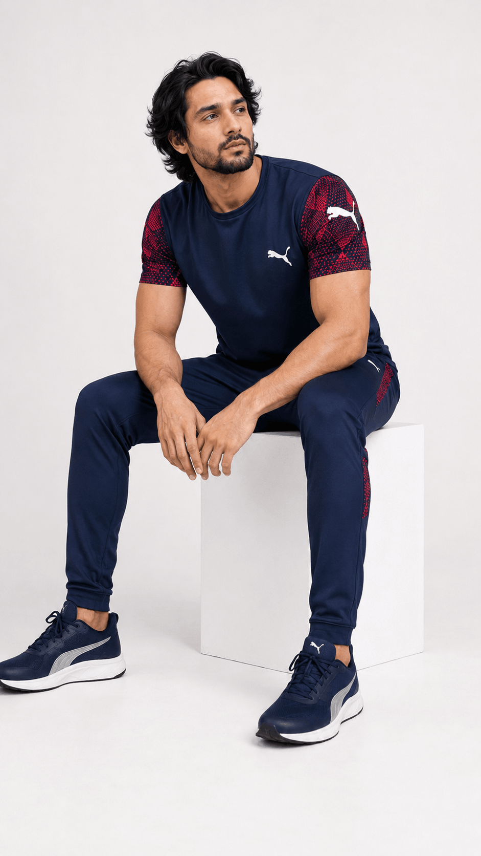 Navy Blue Interlock Tracksuit – Red Mesh Sleeves (PMA)