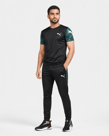 Black interlock tracksuit for men with teal sublimation half sleeves