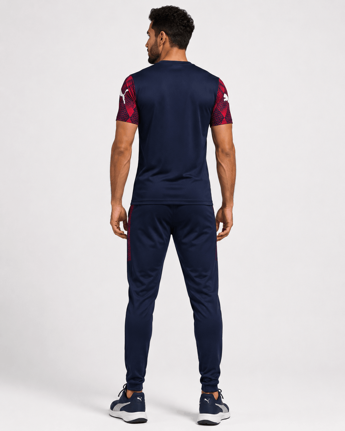 Navy Blue Interlock Tracksuit – Red Mesh Sleeves (PMA)