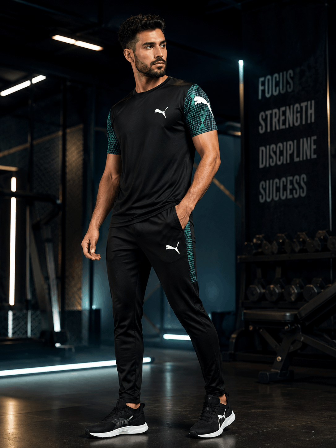 Black Interlock Tracksuit – Teal Sublimation Sleeves (PMA)
