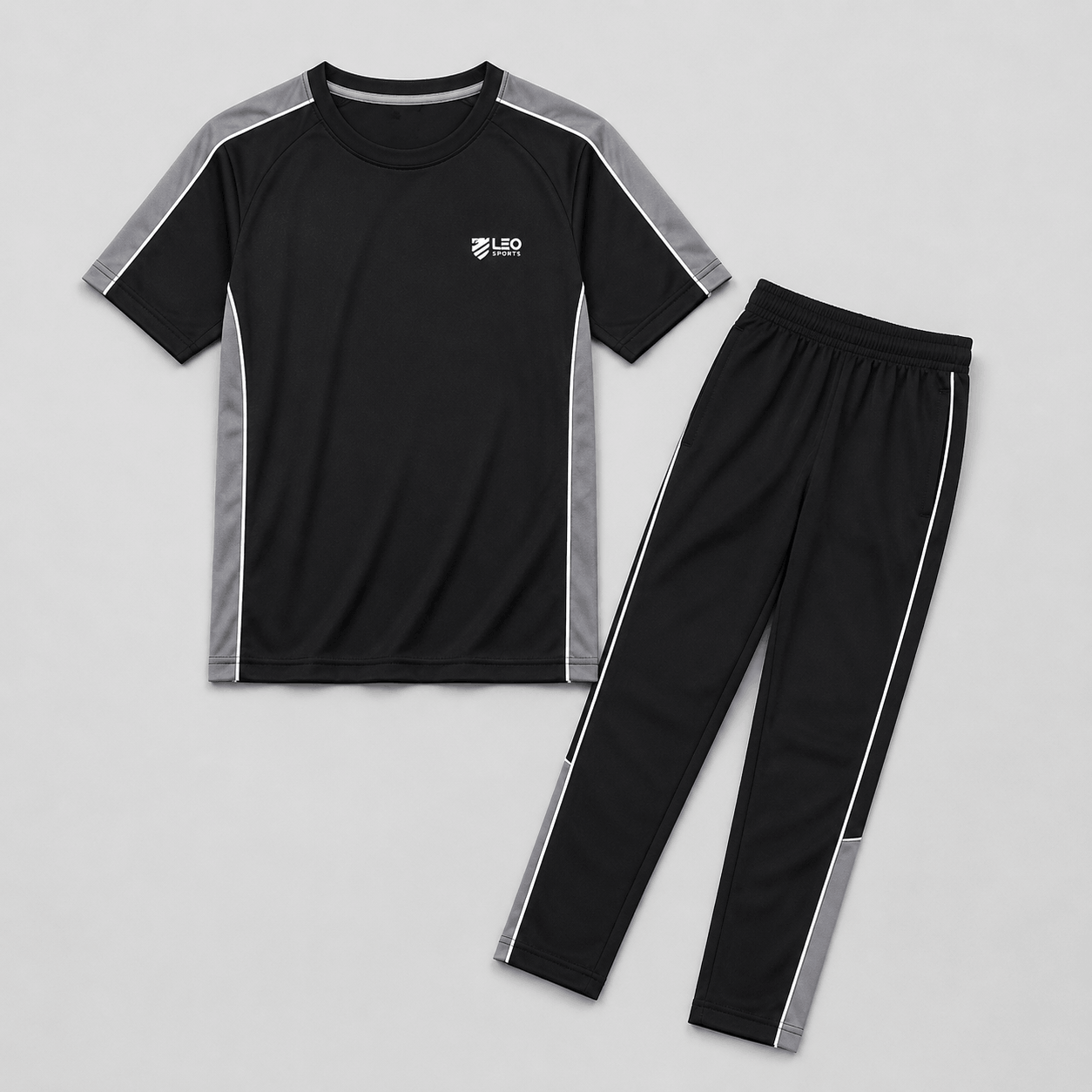 Black Interlock Sports Tracksuit for Kids