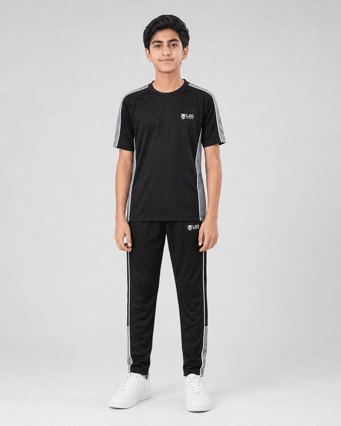 Black Interlock Sports Tracksuit for Kids