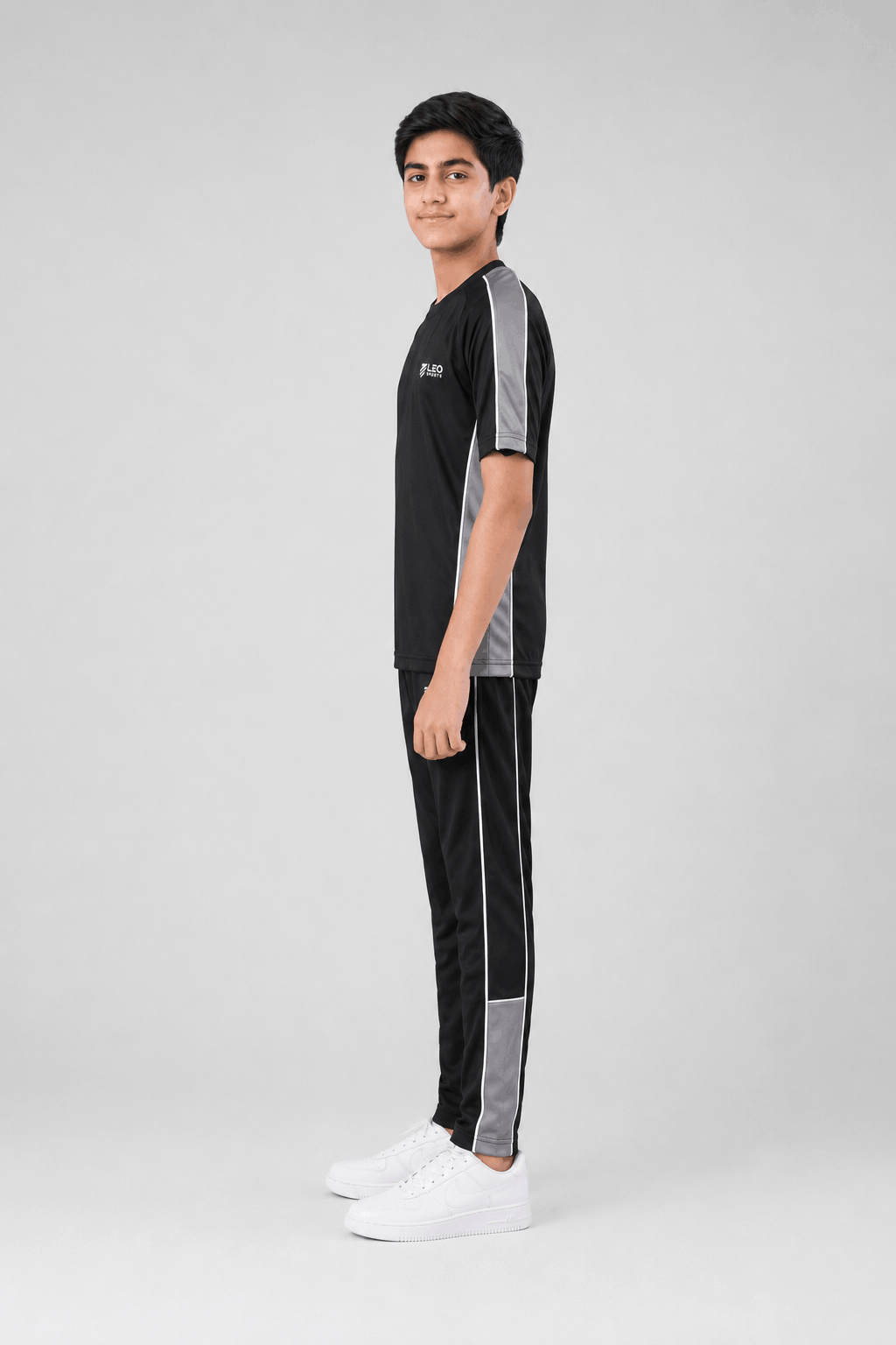 Black Interlock Sports Tracksuit for Kids