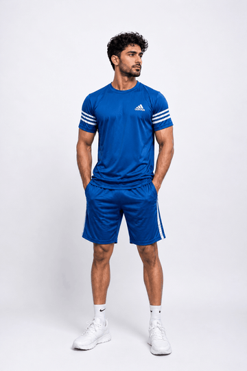 Men's Zinc White Stripe Dry Fit T-Shirt & Shorts Set