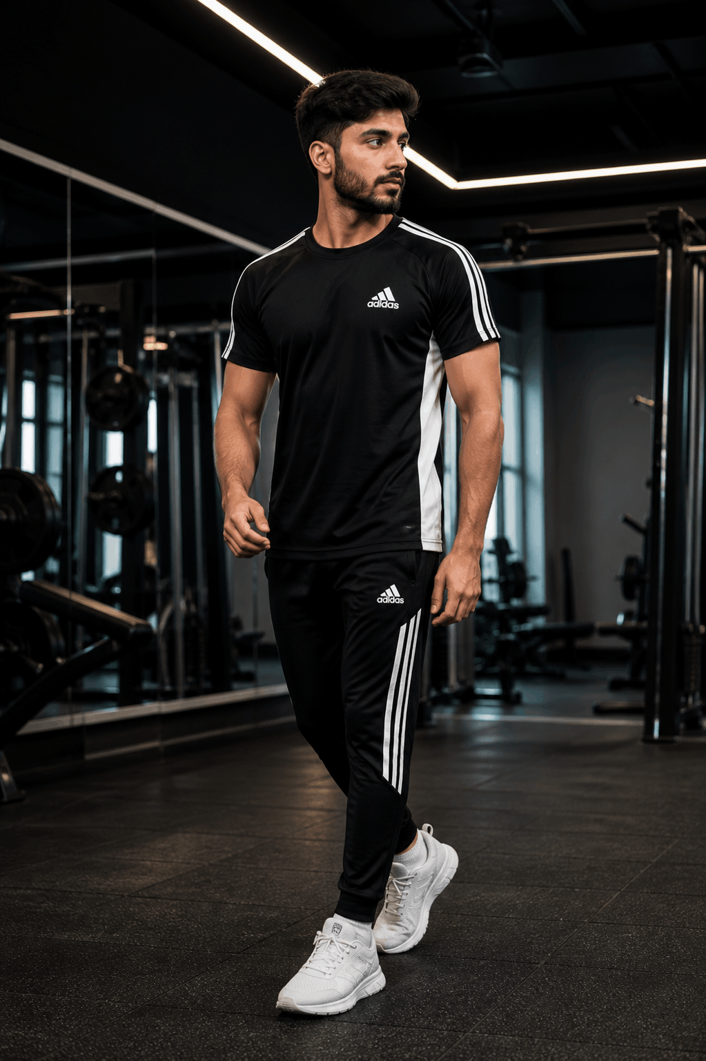 Men's Black White Dry Fit Tracksuit — T-Shirt & Trouser Set