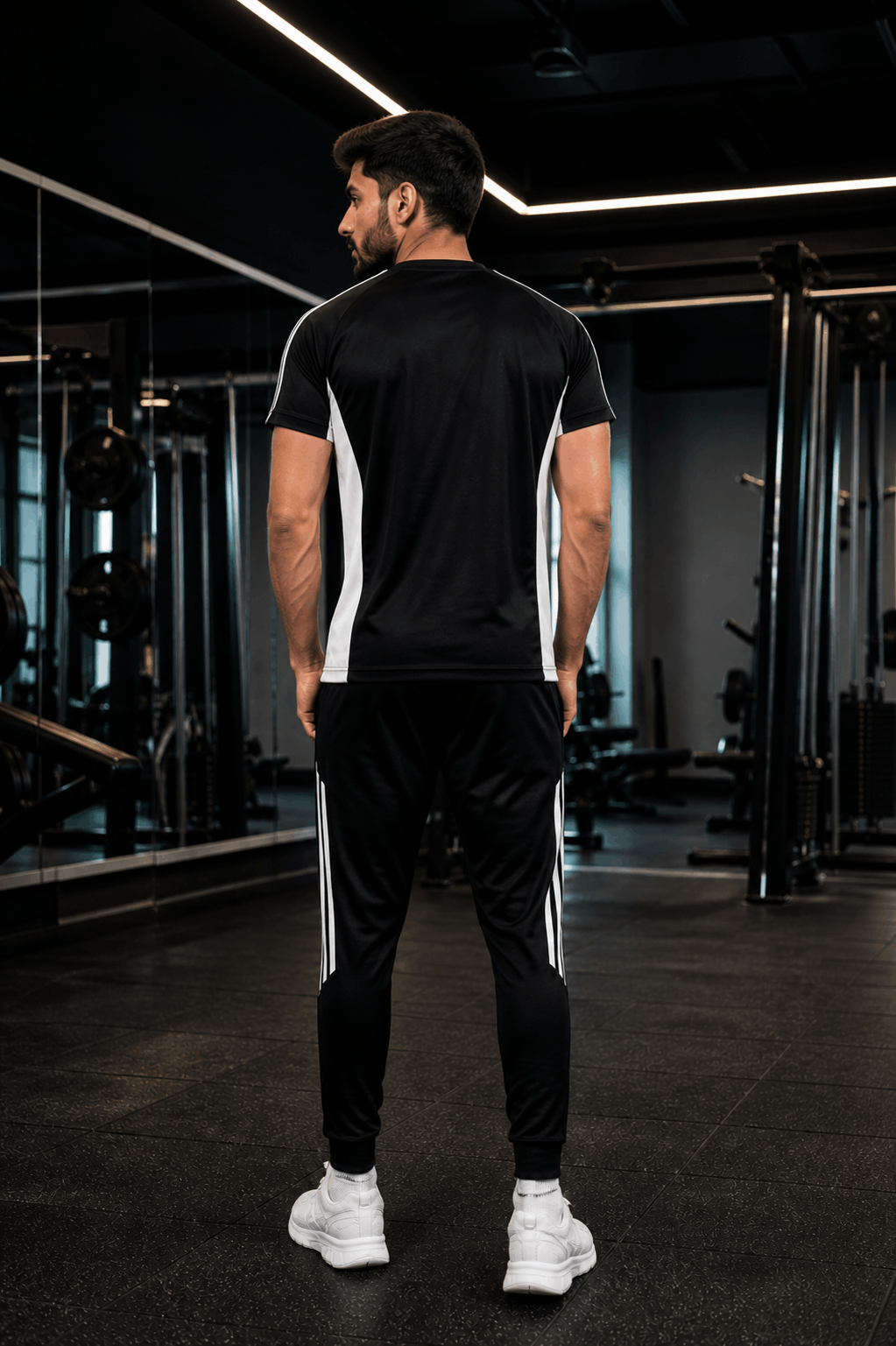 Men's Black White Dry Fit Tracksuit — T-Shirt & Trouser Set