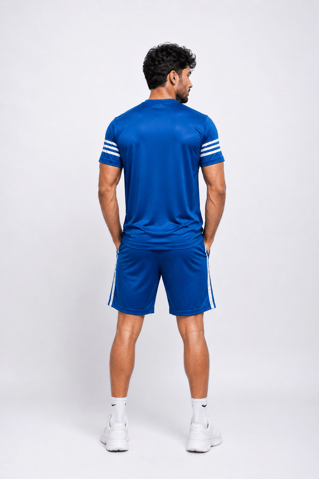 Men's Zinc White Stripe Dry Fit T-Shirt & Shorts Set