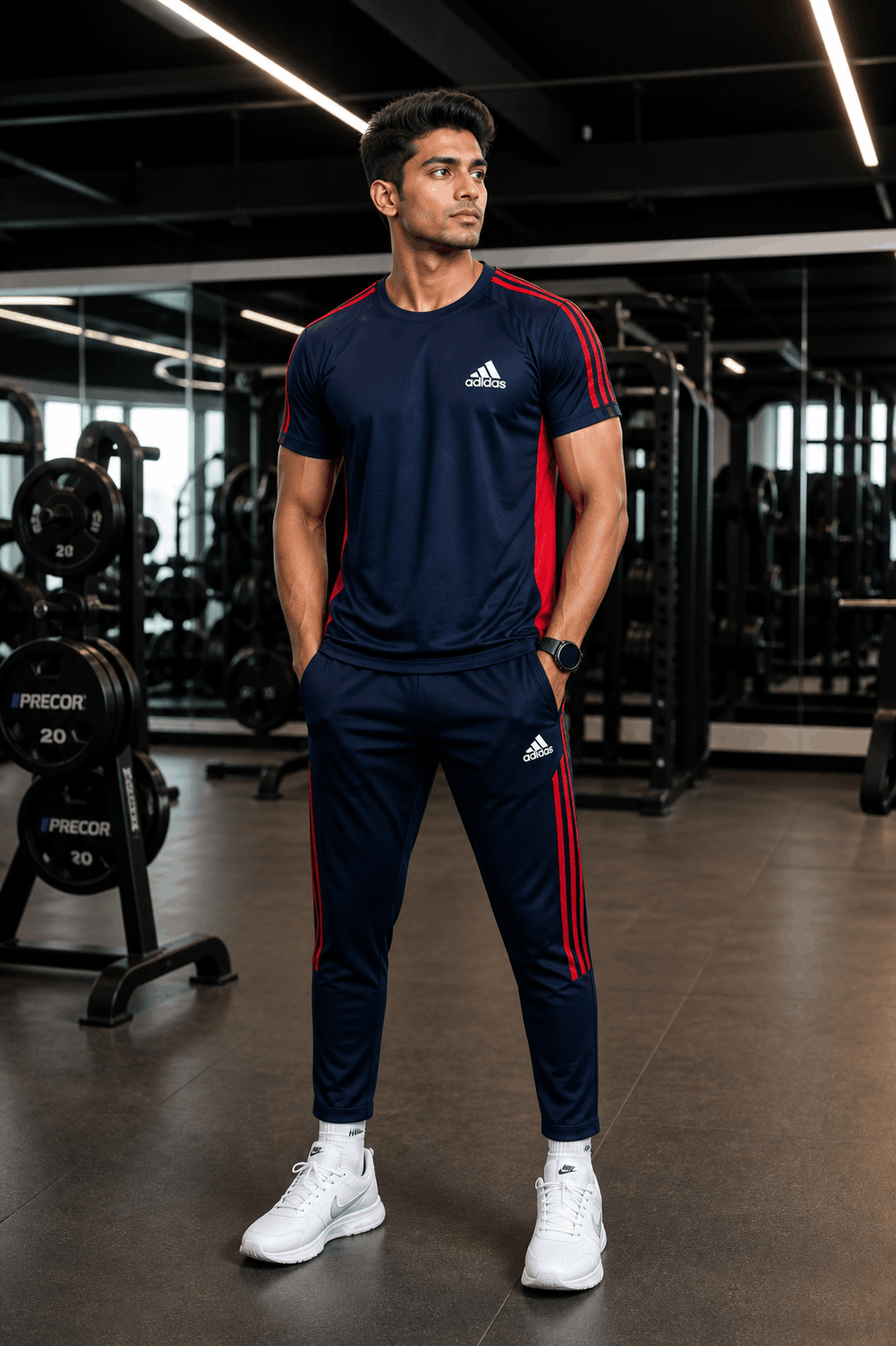 Men's Navy Red Dry Fit Tracksuit — T-Shirt & Trouser Set