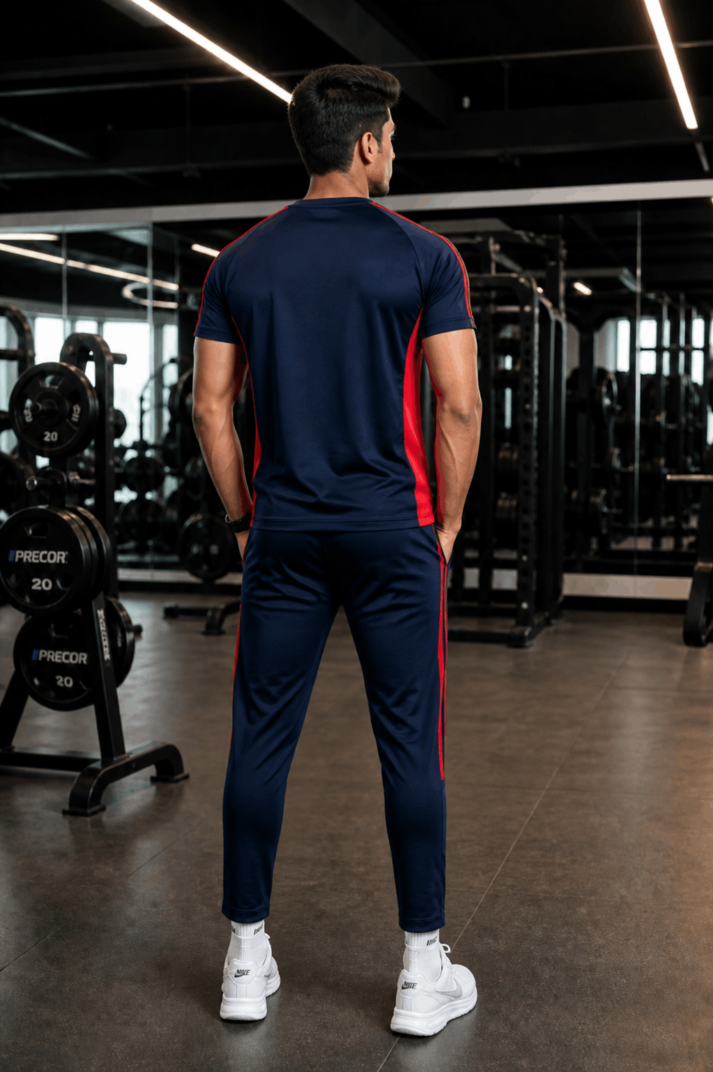 Men's Navy Red Dry Fit Tracksuit — T-Shirt & Trouser Set