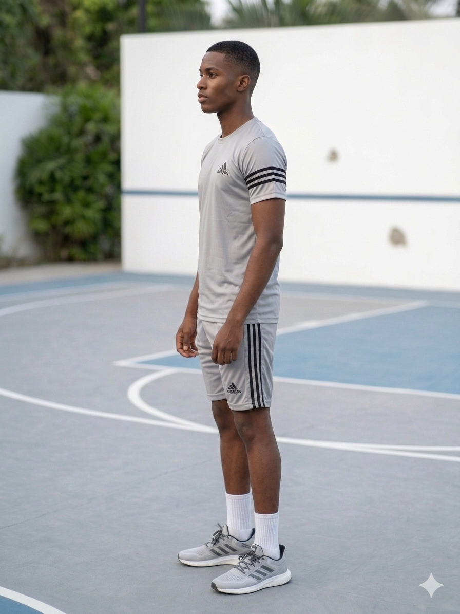 Men's Grey Black Stripe Dry Fit T-Shirt & Shorts Set