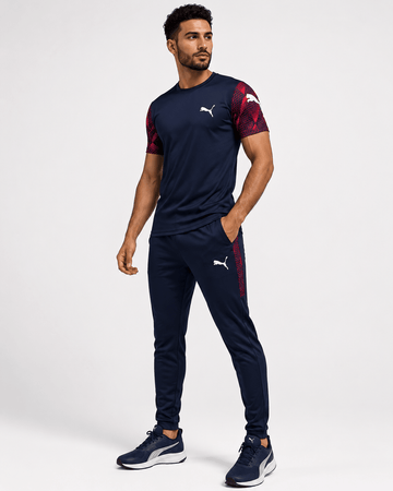 Navy blue interlock tracksuit for men with red mesh sublimation half sleeves